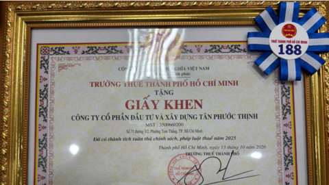 CÔNG TY CỔ PHẦN ĐẦU TƯ VÀ XÂY DỰNG TÂN PHƯỚC THỊNH ĐƯỢC THUẾ TP.HCM TUYÊN DƯƠNG, KHEN THƯỞNG